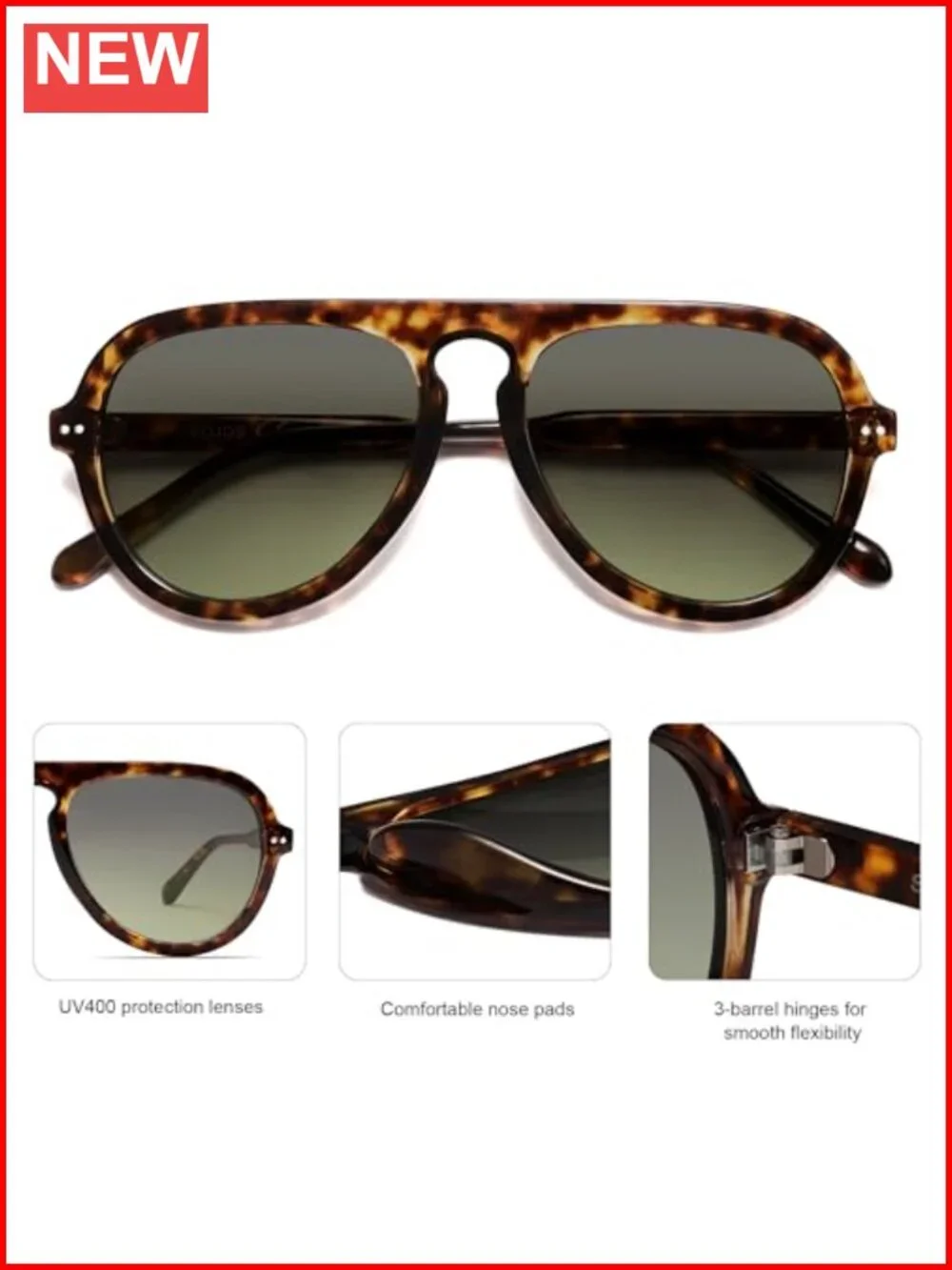 Retro Aviator Sunglasses Plastic Frame UV400 Protection